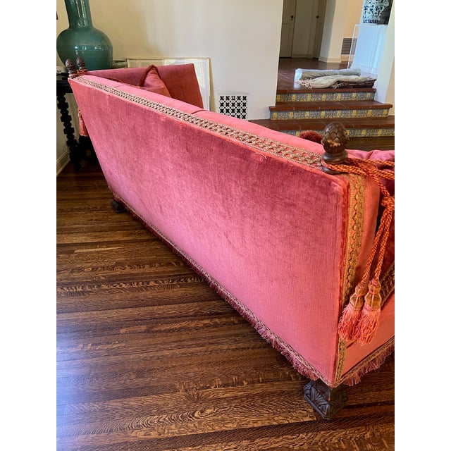1920s Spanish Revival Tuxedo Couch in Red Velvet For Sale - Image 9 of 12