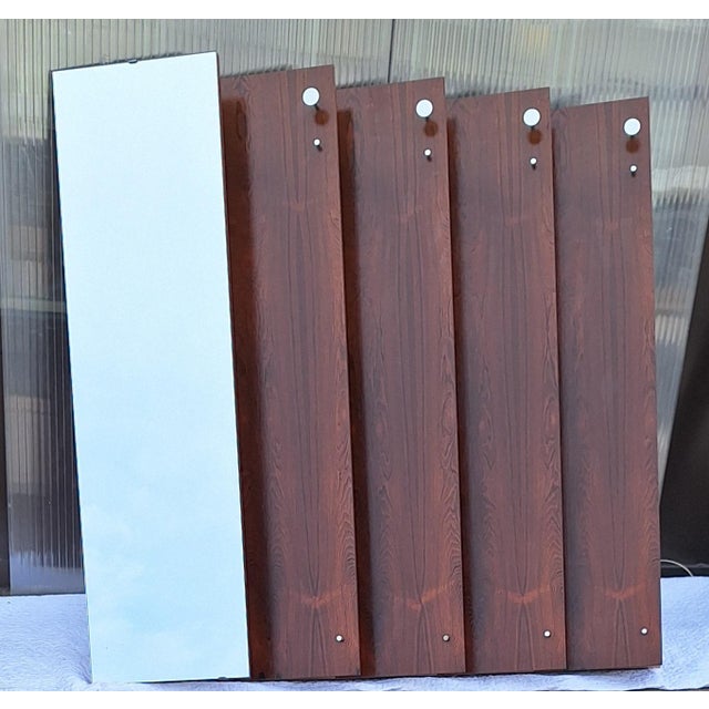 Wide German Teak Wall Coat Rack with Chrome-Plated Metal Hooks, Small Integrated Shelf and Removable Mirror, 1970s, in...