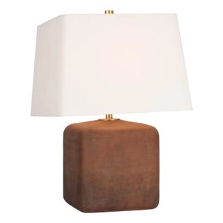 Amber Lewis by Visual Comfort Signature Ruby 23" Table Lamp in Natural Terracotta with Linen Shade For Sale