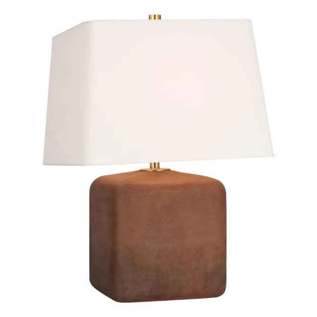 Amber Lewis by Visual Comfort Signature Ruby 23" Table Lamp in Natural Terracotta with Linen Shade For Sale
