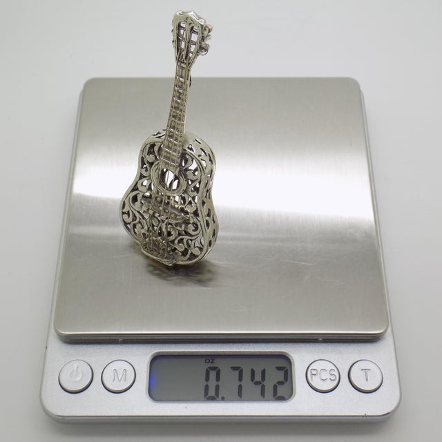 Vintage Italian Handmade Genuine Silver Classic Guitar Figurine Miniature, Made by Arpa Silversmith in Tuscany For Sale - Image 9 of 10