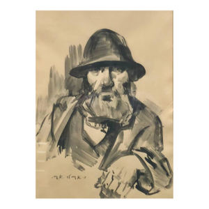 Adolf Adler, Israeli Judaica Rabbi Expressionist Gouachel Painting