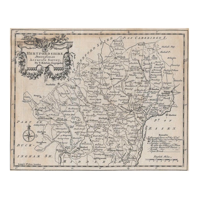 Antique Herfordshire Map by Thomas Kitchin For Sale
