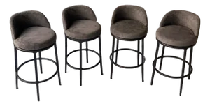 4 Restoration Hardware Rh Thaddeus Italian Truffle Veneto Leather Swivel Barstools
