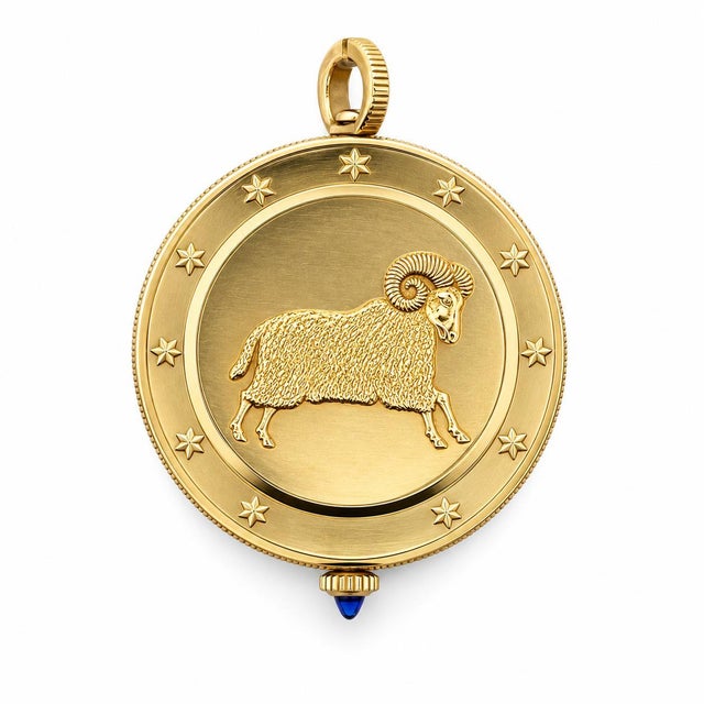 A rare and iconic masterwork from Swiss horology, this Vintage Corum 18K Yellow Gold Aries Zodiac Coin Pocket Watch...
