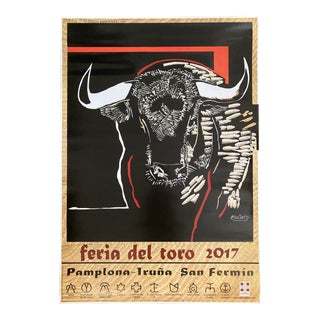 Mid Century Bullfighter Large Poster Running of the Bulls Pamplona Official Poster For Sale