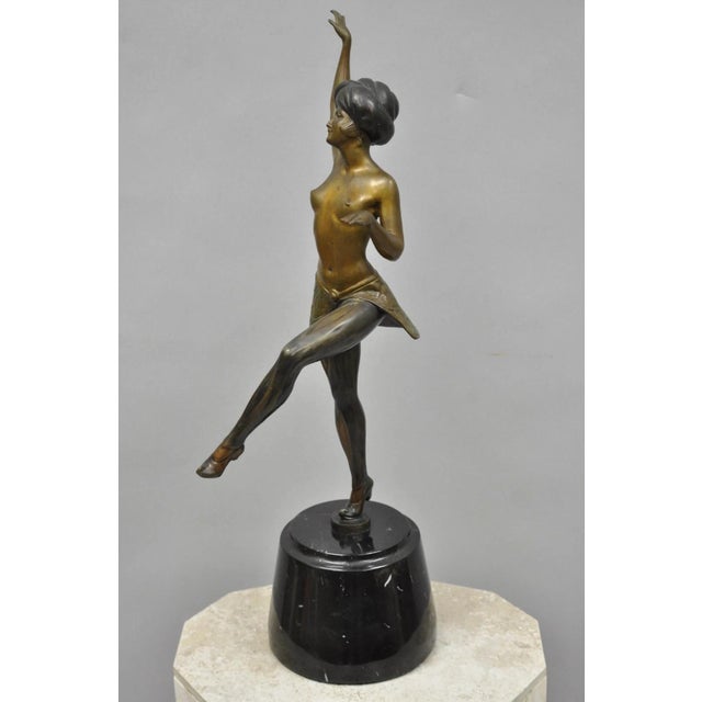 Vintage Reproduction French Art Deco Style Bronze Flapper Dancer Figure Statue For Sale - Image 11 of 17