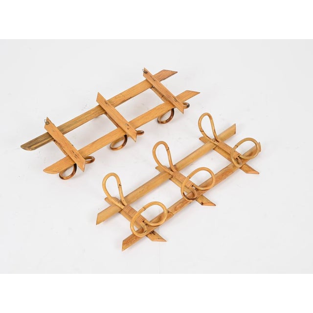 Wood French Riviera Style Coat Rack in Rattan, Bamboo and Wicker, Italy, 1960s For Sale - Image 7 of 10
