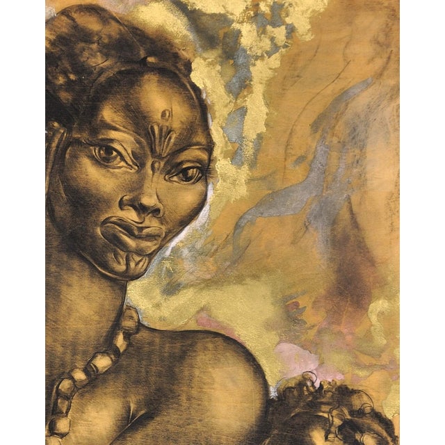 African School Artist, Mother and Child, 1970s, Mixed Media Painting For Sale - Image 7 of 18