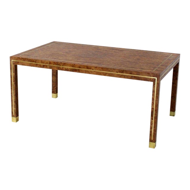 1970s Mid-Century Modern Brass Inlay Burl Wood Rectangular ...