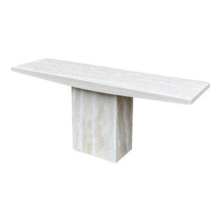 1970s Stone International Italian Travertine Console Table For Sale
