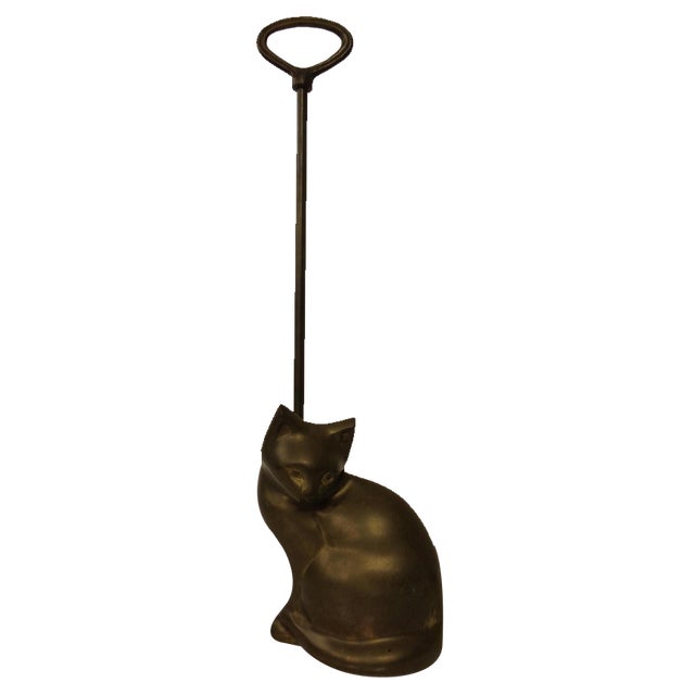 Large Cat Brass Door Stopper, 1960s For Sale