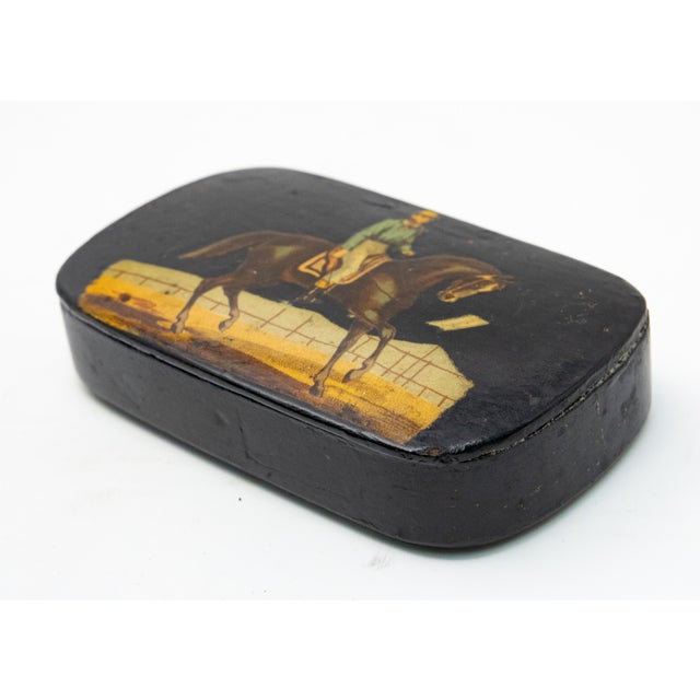 Wood Vintage Black Lacquered Polychrome Scene Hand Painted Box For Sale - Image 7 of 10