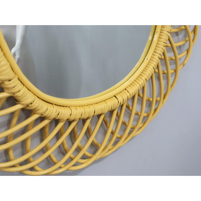 Franco Albini Albini Yellow Lacquer Wicker Mirror attributed to Franco Albini, 1960s For Sale - Image 4 of 11