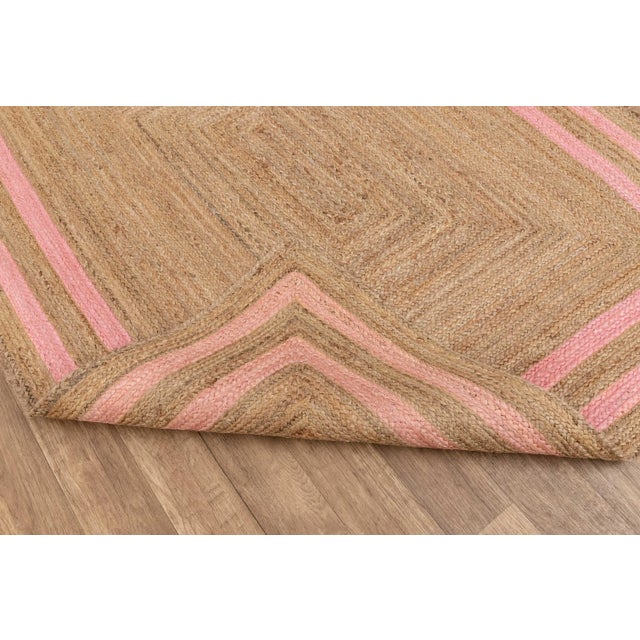 Pink 4' X 6' Pink Border Rectangle Jute Handmade Rug For Sale - Image 8 of 11