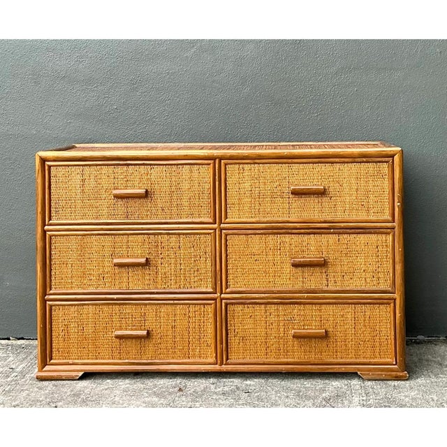 Wood Vintage Six-Drawer Rattan Dresser For Sale - Image 7 of 12