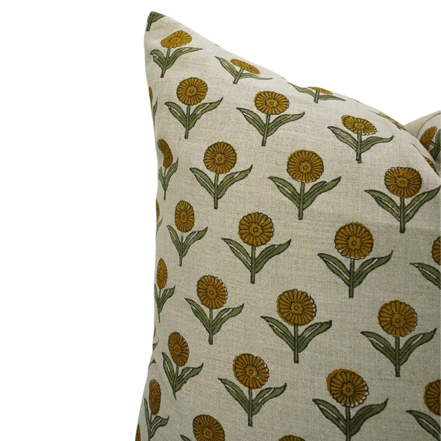 Modern Fabdivine Handmade Block Print Pure Linen Throw Pillow Covers 14x14inches-Ganda Pushpa Floral Design For Sale - Image 3 of 9