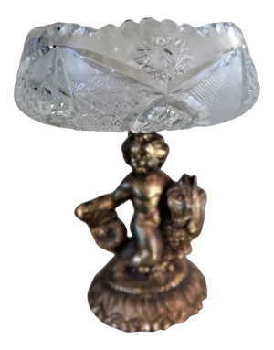 Vintage Crystal Cherub Base Compote Bowl Centerpiece Bowl