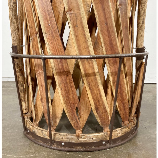 Vintage Mexican Southwest Equipale Leather and Cedar Wood Bar Stools, Pair For Sale - Image 11 of 12