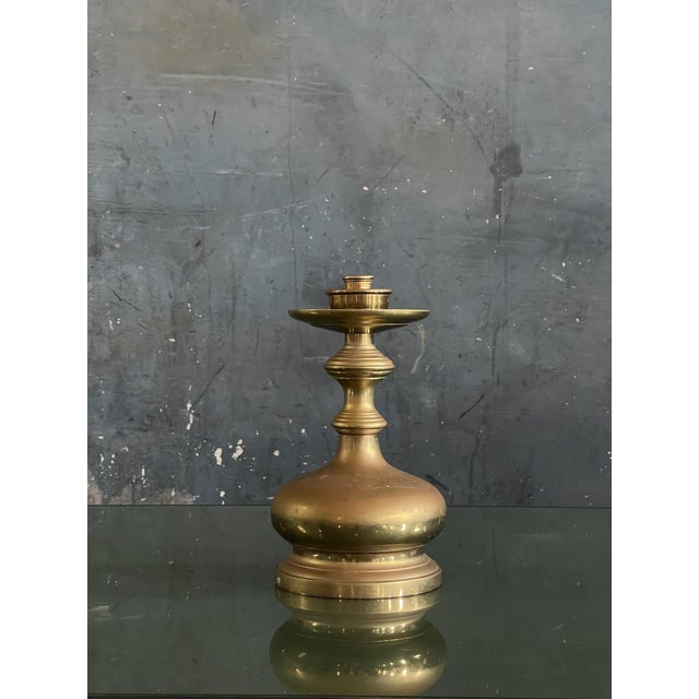 Maitland - Smith Vintage Maitland Smith Solid Brass Candlestick Holder Large For Sale - Image 4 of 6