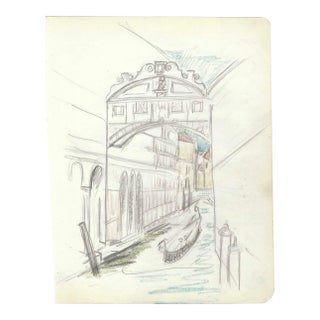 Grace Spongberg Venice Canal Drawing For Sale
