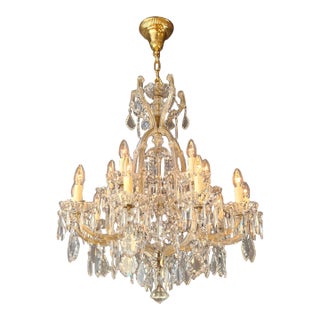 1920s Art Nouveau Maria Theresa Crystal Chandelier Lustre Brass Glass Antique For Sale