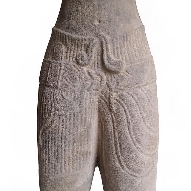 Hand-Carved Sandstone Male Torso Sculpture, Thailand, Circa 1940-1950 For Sale - Image 9 of 12