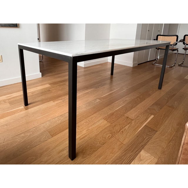 2010s Williams Sonoma White Marble Parsons Style Dining Table For Sale - Image 5 of 9