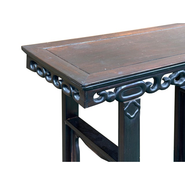 Vintage Dark Brown Wood Ming Style Ru Yi Apron Console Altar Table For Sale In San Francisco - Image 6 of 13