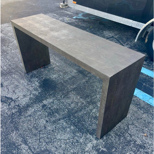 Animal Skin 1980s Vintage Modern Faux Shagreen Console Table - Karl Springer Style For Sale - Image 7 of 8