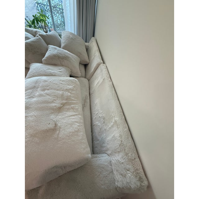 Ivory Custom Oversized Ivory Faux Fur Sectional Sofa With Chaise Lounge For Sale - Image 8 of 9