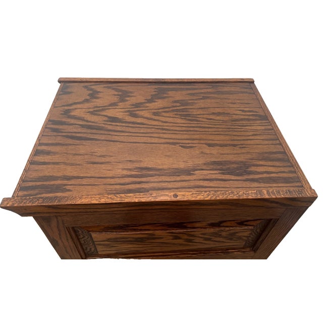 Wood Vintage Tiger Oak File Cabinet Four Drawers One Locks Paneled Sides Legal Size For Sale - Image 7 of 12