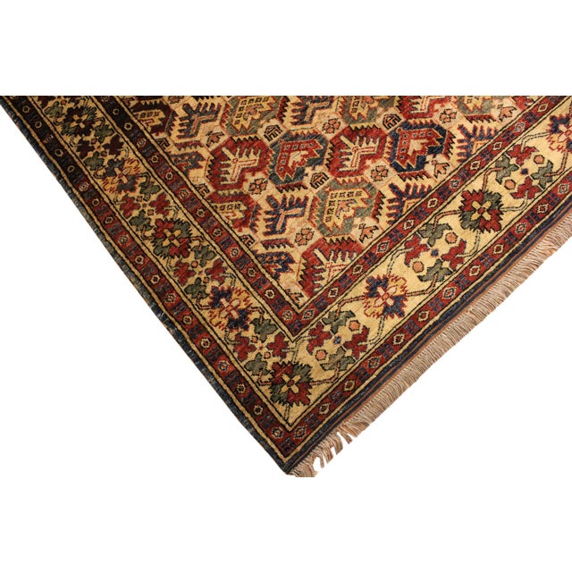 Southwestern Super Kazak Gold/Blue Wool Rug - 4'3'' X 5'6'' For Sale - Image 4 of 10