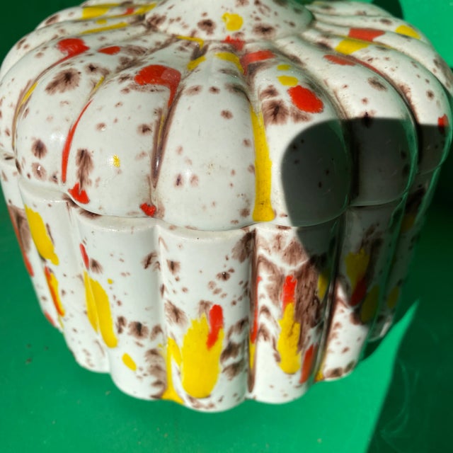 Art Deco 1970s Mid-Century Modern Ceramic Splatter Pottery With Lid For Sale - Image 3 of 4
