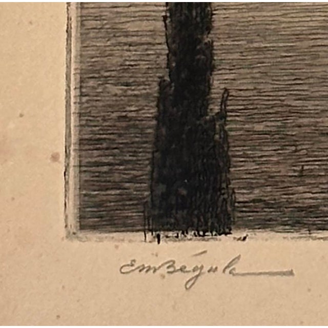 French Vintage French Black and White Landscape Etching on Paper With Mat For Sale - Image 3 of 5
