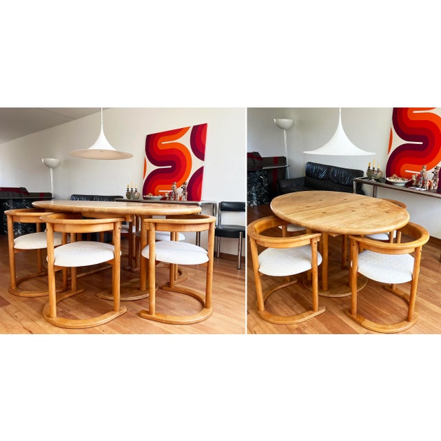Round Post Modern 1980s Brutalist Mid-Century Modern Beech Dining Chairs, Set of 6 For Sale - Image 10 of 11