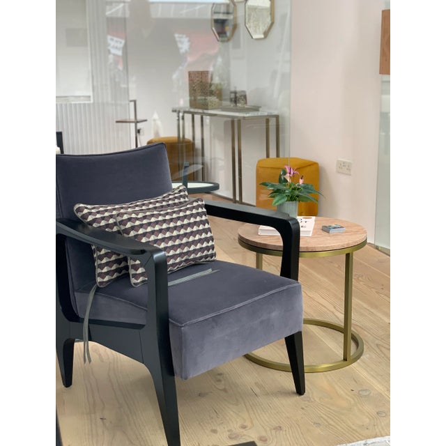 Contemporary Art Deco Style Black Ebony Finish and Grey Cotton Velvet Atena Armchair by Casa Botelho For Sale - Image 3 of 11