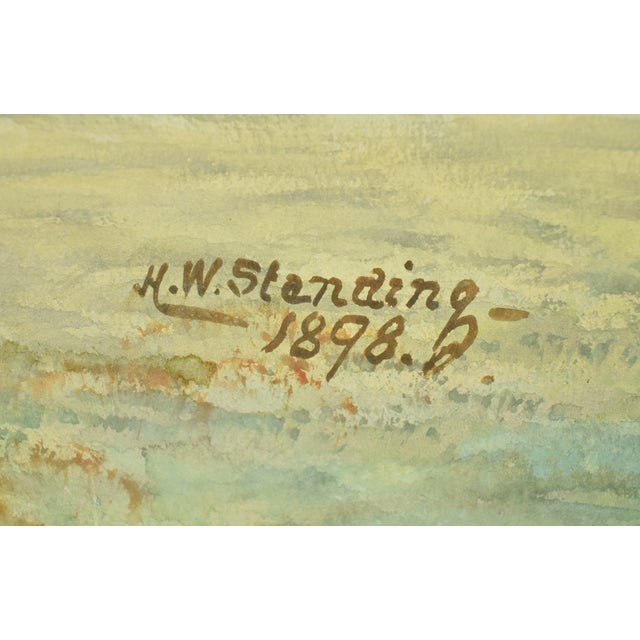 Traditional Huntsman Clearing Water Fence C1898 Gouache by H. W. Standing For Sale - Image 3 of 9