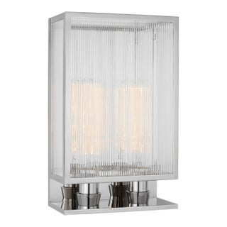 Barbara Barry for Visual Comfort Signature York 16" Double Box Sconce in Polished Nickel with Clear Ribbed Glass For Sale