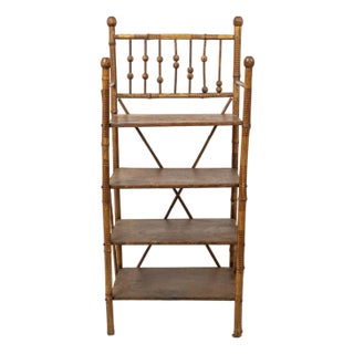 Antique Burnt Bamboo 4 Shelf Etagere For Sale