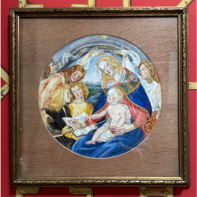 Mid 20th Century Watercolor Painting of Sandro Botticelli - Madonna Del Magnificat For Sale - Image 5 of 5
