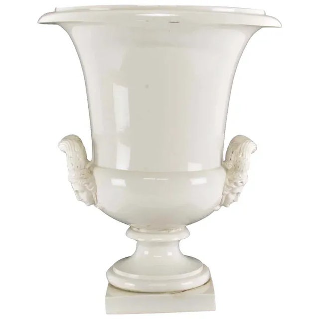 Antique Early 19th Century French Empire Porcelain Campagna Urn with Mask Handles For Sale - Image 13 of 13