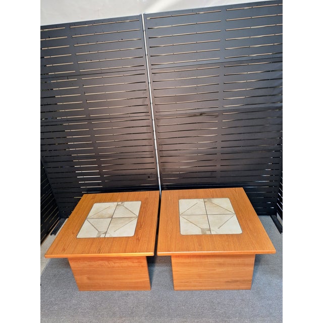 Wood Vintage Gangso Mobler Mid-Century Danish Modern Teak Tile Top Set of Tables For Sale - Image 7 of 9