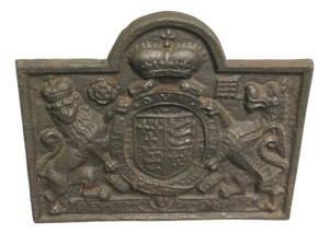 Large Iron Fire Back with Royal Crest and Motto, Late 19th Century