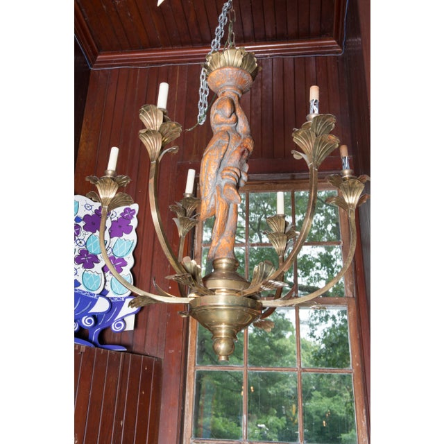 Hart Associates Large Carved Parrot & Brass Chandelier For Sale - Image 4 of 13
