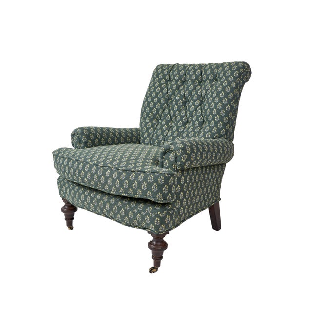Pair of upcycled unmarked Lee Industry club chairs, upholstered in Ferrick Mason’s woven Caroline in Forest. The...