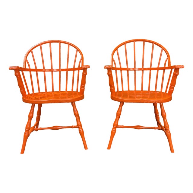 1980s Pair of Metal Windsor Bowback Arm Chairs For Sale