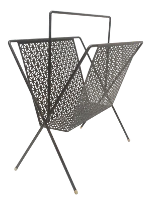 1950s Matthieu Mategot Style Magazine Rack Black Perforated Steel