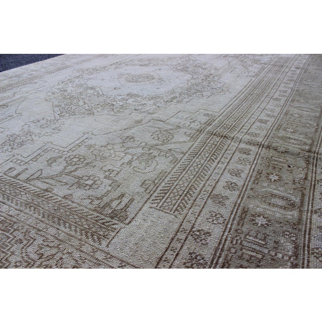 Mid 20th Century Vintage Turkish Oushak Rug in Ivory Soft Green L. Brown 5'11 X 9'4 For Sale - Image 5 of 6