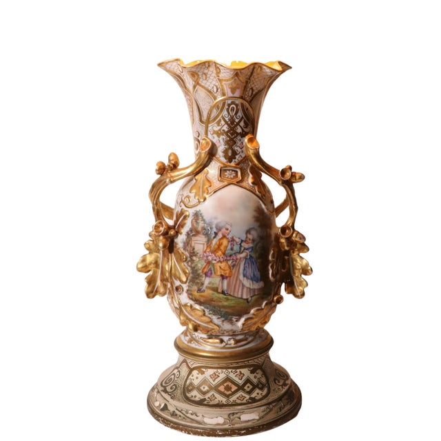 Victorian Old Paris Style Porcelain Gilt Figural Vase Table Lamp 20th C. For Sale - Image 3 of 13